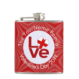English Red LOVE Flag Personalized Hip Flask