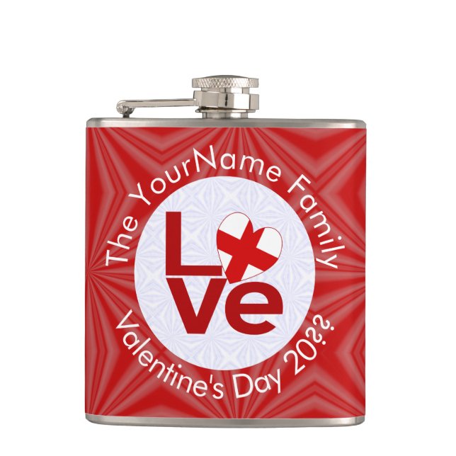 English Red LOVE Flag Personalized  Hip Flask (Front)