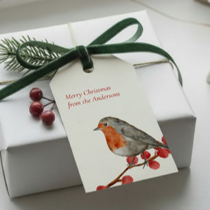 English Redbreast Robin Merry Christmas Holiday Gift Tags