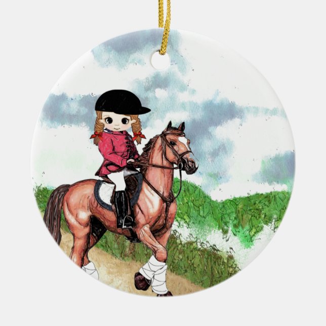 English Riding Girl Ceramic Ornament (Front)
