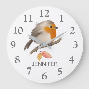 English Robin Bird Large Clock