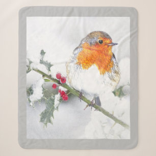 English Robin Bird Winter Snow Bird Wildlife Sherpa Blanket