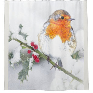 English Robin Winter Holly Berries Christmas art