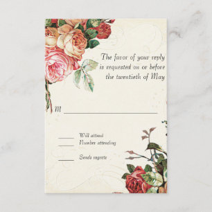 English Rose Bouquet, Vintage n Modern Swirl Leaf RSVP Card