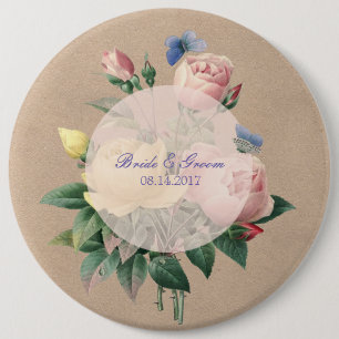 English Rose Butterfly Garden Wedding 6 Inch Round Button