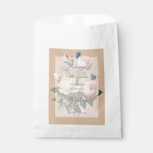 English Rose Butterfly Garden Wedding Favour Bag (Front)
