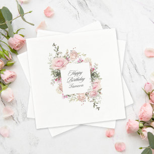 English Rose Garden Floral Birthday Napkin