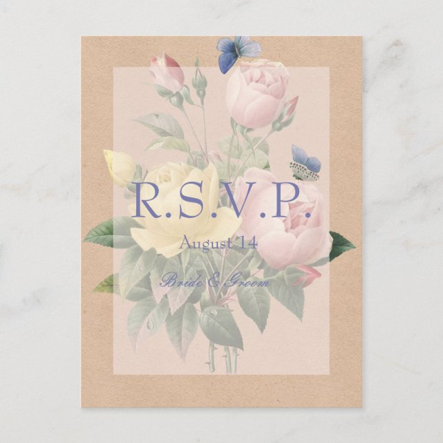 English Rose Garden Wedding Invitation RSVP Postcard (Front)