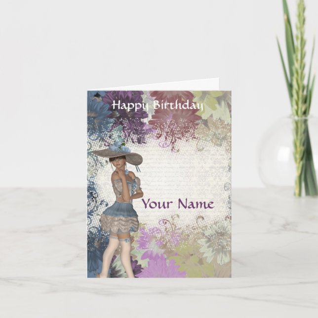 English rose romantic girl birthday card (Front)