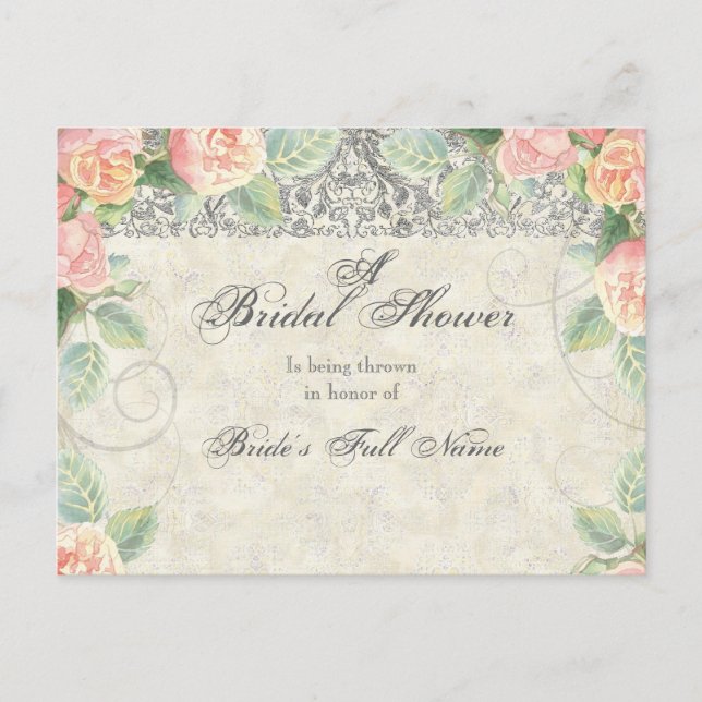 English Rose & Silver Bridal Shower Invitation (Front)