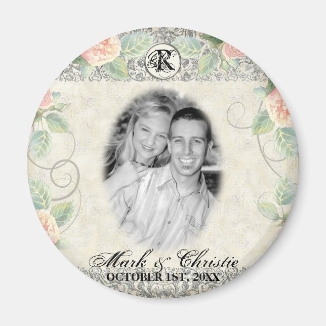 English Rose & Silver Wedding Save the Date Magnet (Front)