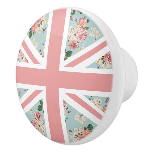 English Roses Union Jack Flag Ceramic Knob (Right)