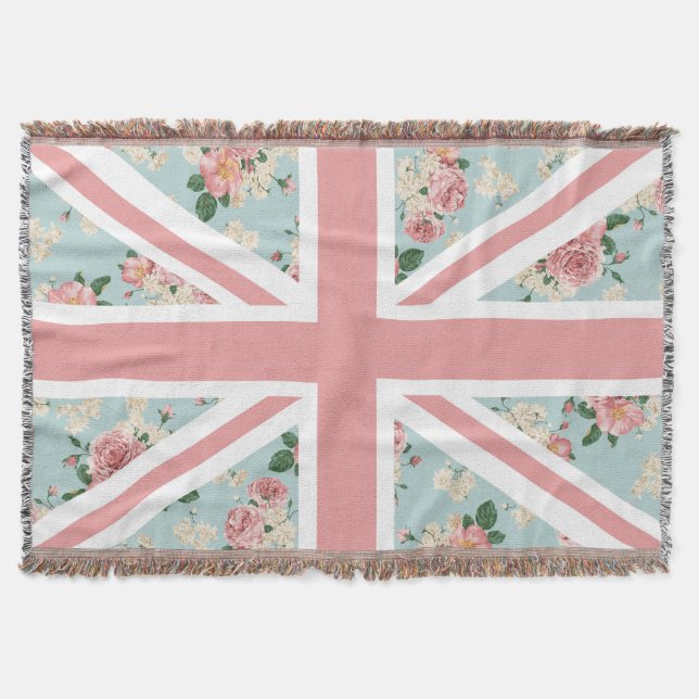English Roses Union Jack Flag Throw Blanket (Front)