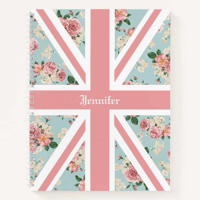English Roses Union Jack Floral Custom Notebook (Front)
