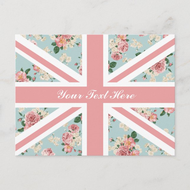 English Roses Union Jack Floral Pattern Custom Postcard (Front)