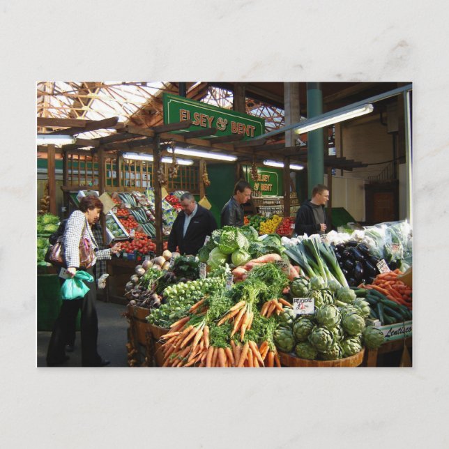 English Scenes, Borough Market, buying vegetables Postcard (Front)