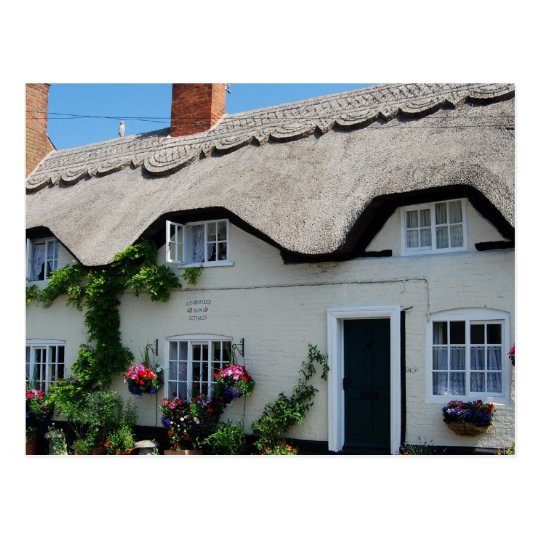 English Scenes, Thatched cottages, Queenborough, Postcard