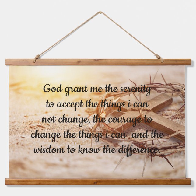 English Serenity Prayer with Cross and Crown  Hanging Tapestry (Front)