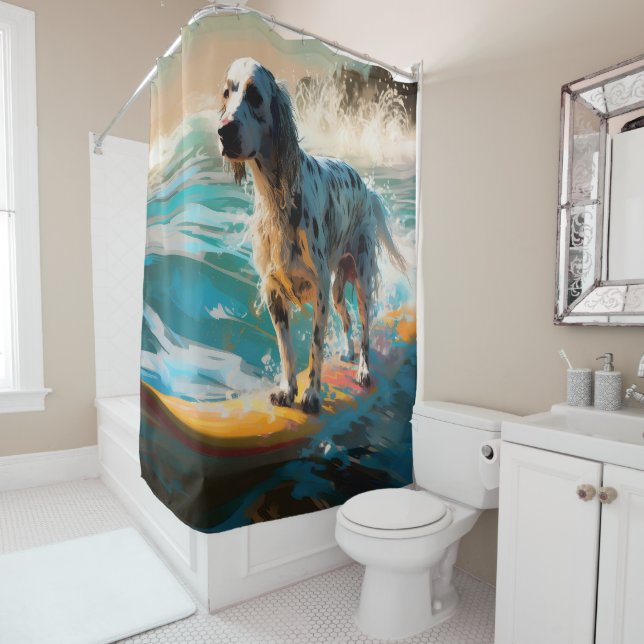 English Setter Beach Surfing Painting (In Situ)