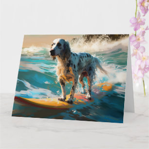 English Setter Beach Surfing Painting Card
