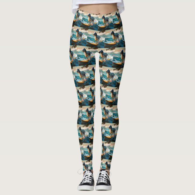 English Setter Beach Surfing Painting Leggings (Front)
