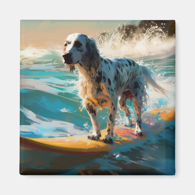 English Setter Beach Surfing Painting Magnet (Front)