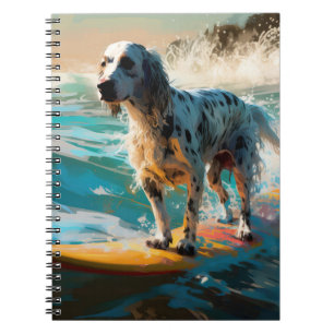 English Setter Beach Surfing Painting Notebook