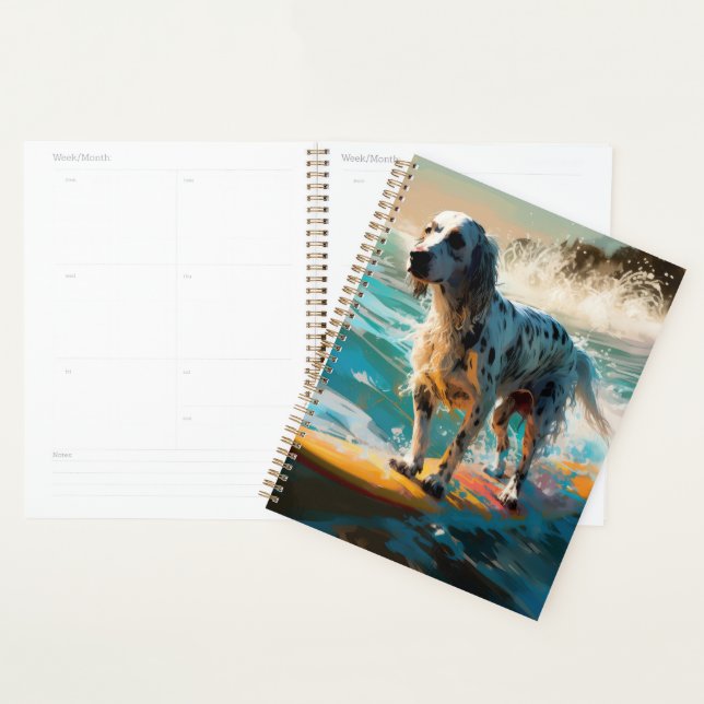 English Setter Beach Surfing Painting Planner (Display)