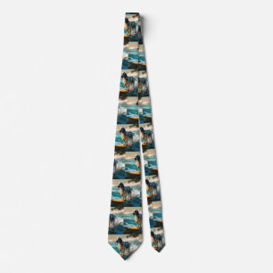 English Setter Beach Surfing Painting Tie