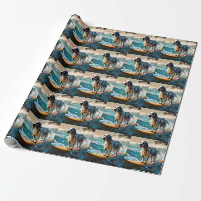 English Setter Beach Surfing Painting Wrapping Paper (Unrolled)