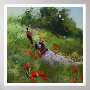 English Setter , bird hunting  Poster