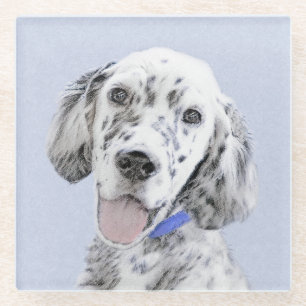 English Setter Blue Belton Painting Dog Art Glass Coaster