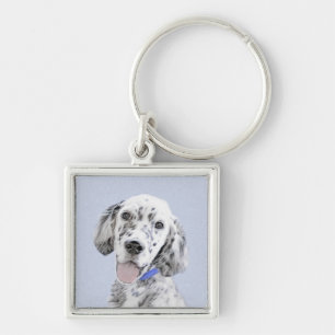 English Setter Blue Belton Painting Dog Art Keychain