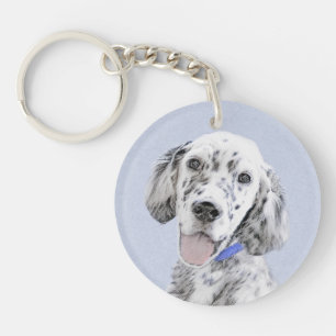 English Setter Blue Belton Painting Dog Art Keychain