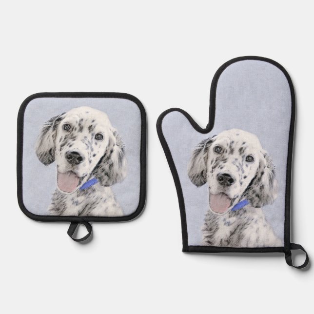 English Setter Blue Belton Painting Pet Dog Art Oven Mitt & Pot Holder Set (Front)
