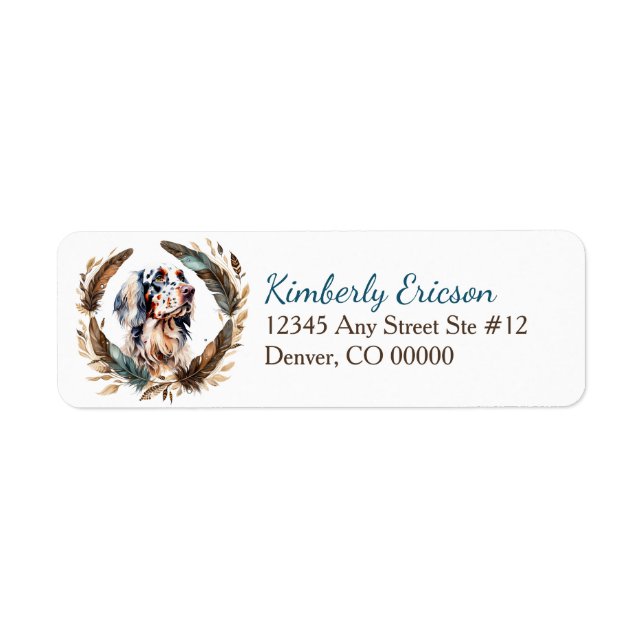 English Setter Boho Feather Wreath Return Address (Front)
