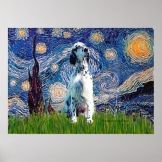 English Setter (BW) - Starry Night Poster