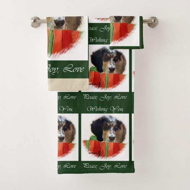 English Setter Christmas Bath Towel Set (Insitu)