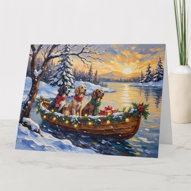 English Setter Christmas Boat Holiday Card (Front)