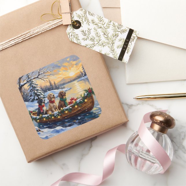 English Setter Christmas Boat Holiday Square Sticker (Gifting)