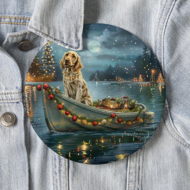 English Setter Christmas Festive Voyage  6 Inch Round Button (In Situ)