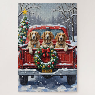 English Setter Christmas Red Truck Holiday Jigsaw Puzzle
