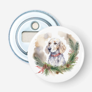 English Setter Christmas Wreath Festive Pup Bottle Opener