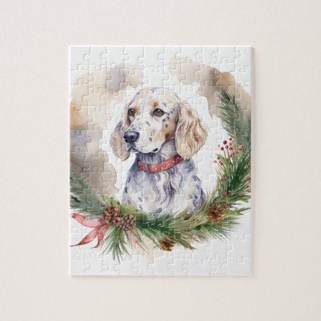 English Setter Christmas Wreath Festive Pup Jigsaw Puzzle (Vertical)