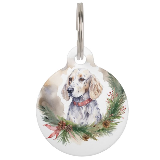 English Setter Christmas Wreath Festive Pup Pet Tag (Front)