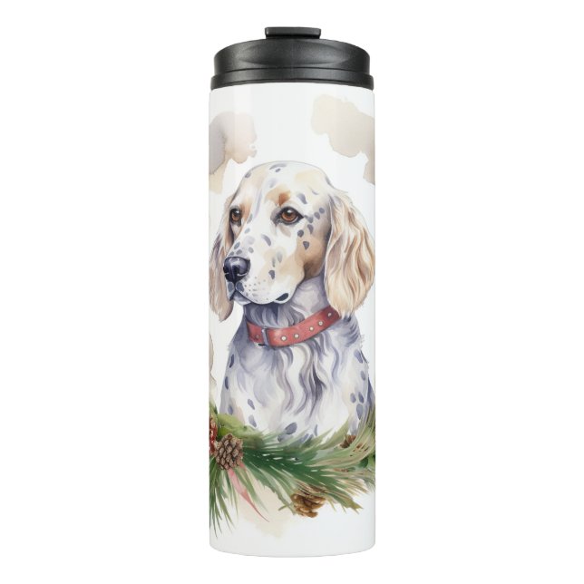 English Setter Christmas Wreath Festive Pup Thermal Tumbler (Front)