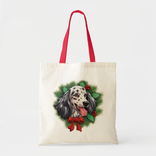 English Setter Christmas wreath Tote Bag (Front)