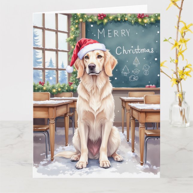 English Setter Cozy Classroom Teacher Santa Card (Yellow Flower)