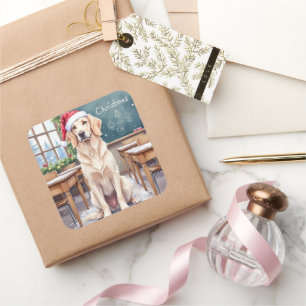 English Setter Cozy Classroom Teacher Santa Square Sticker