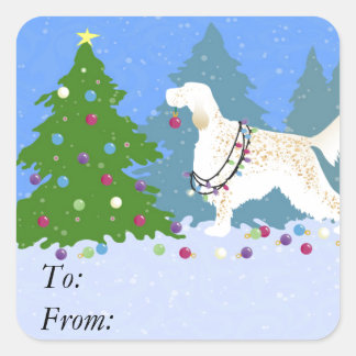 English Setter Decorating Tree in the Forest Square Sticker